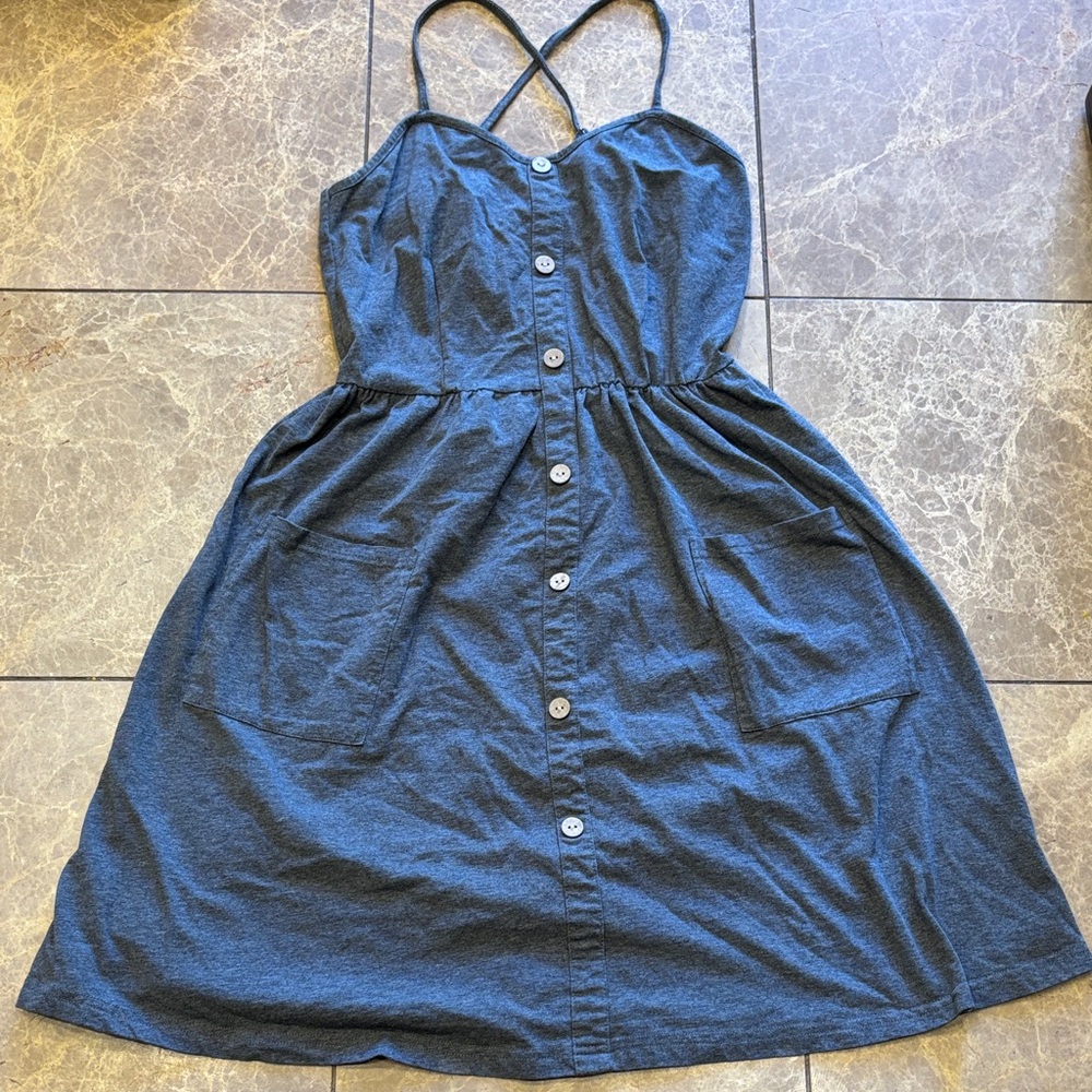 Slig Faux-button up tank dress, gray. Pockets, size medium